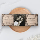 素朴フラ華美イ縁どのBurlap写真結婚の 三つ折り招待状