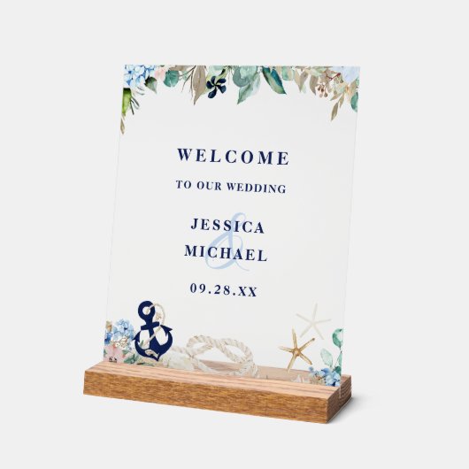 素朴フローラいかりビーチ結婚式へようこそ アクリルサイン (傾斜)