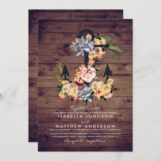 素朴フローラいかり | エレガントウェディングパーティー 招待状 (正面/裏面)