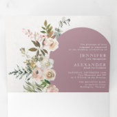素朴フローラが三つ結婚重なる 三つ折り招待状 (内部最初)
