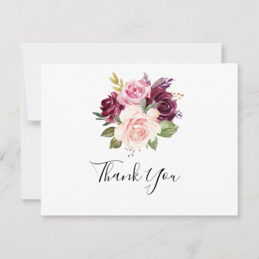 素朴フローラと植物の葉フラットズ結婚ズ サンキューカード (正面)