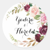 素朴フローラと植物学結婚封筒用シール ラウンドシール (正面)