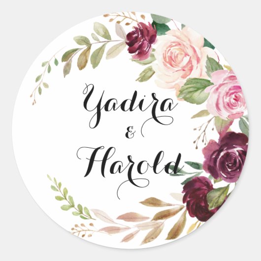 素朴フローラと植物学結婚封筒用シール ラウンドシール (正面)