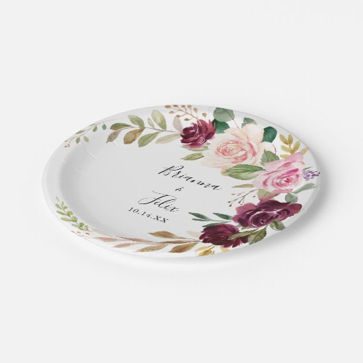 素朴フローラと植物結婚の葉のケーキ ペーパープレート (アングル)