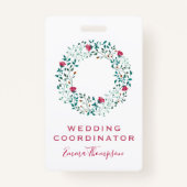 素朴フローラと緑の葉のパターン | 結婚s バッジ (正面)