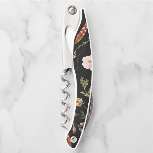 素朴フローラと〔雄ジカの〕枝角の結婚イニシャル ソムリエナイフ (正面)