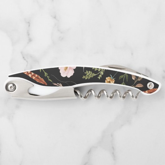 素朴フローラと〔雄ジカの〕枝角の結婚イニシャル ソムリエナイフ (正面)