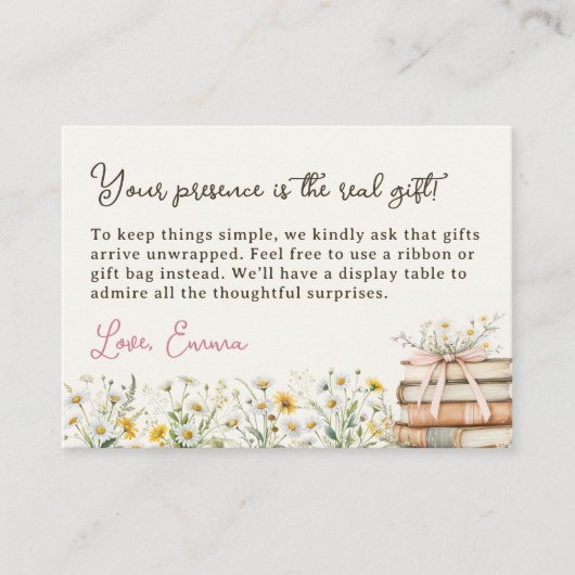 素朴フローラなしギフトラップブライダルシャワー表示 エンクロージャーカード (正面)