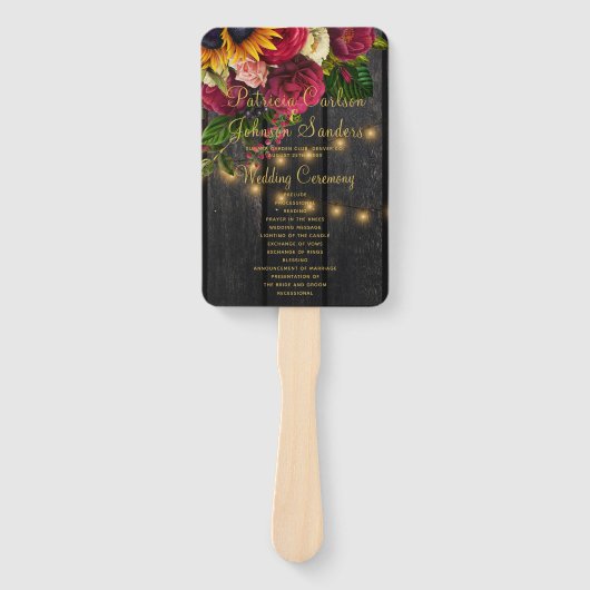 素朴フローラの木弦のライトウェディングプログラム ハンドファン (正面)