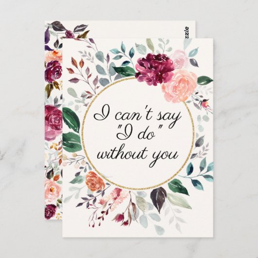 素朴フローラの結婚花嫁介添人の提案カード ポストカード (正面/裏面)