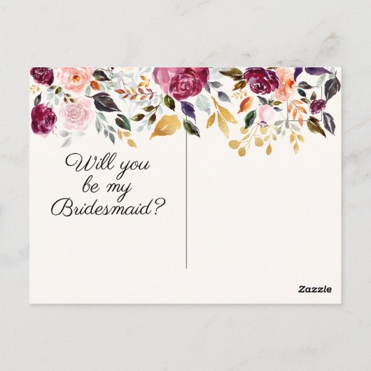 素朴フローラの結婚花嫁介添人の提案カード ポストカード (裏面)