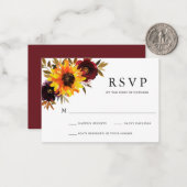 素朴フローラひまわり結婚のミニRSVPカード ノートカード (正面/裏面インサイチュ)