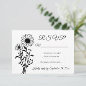 素朴フローラひまわりRSVP白黒結婚ズ 出欠カード (スタンド正面)