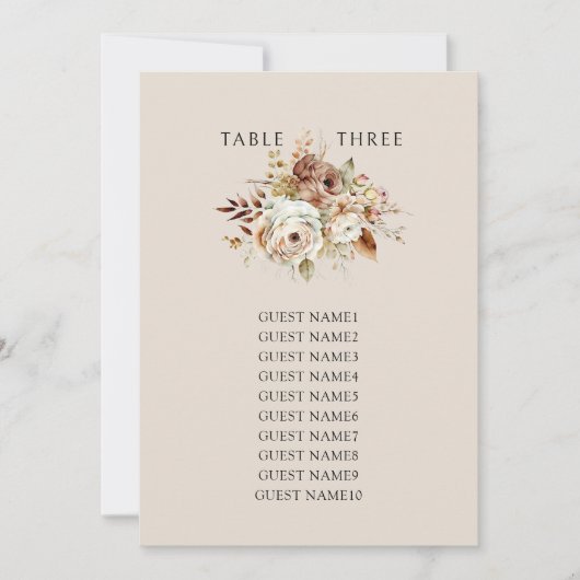 素朴フローラぶら下がったの結婚座席表カード (正面)