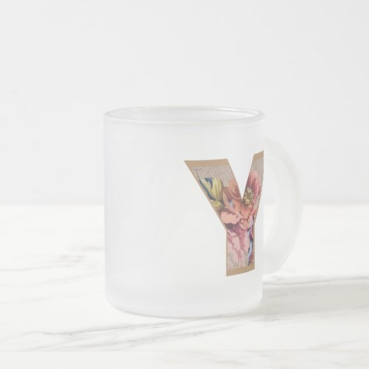 素朴フローライニシャル文字Yモノグラム フロストグラスマグカップ (正面右)