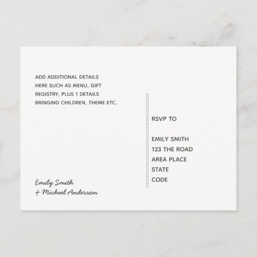 素朴フローラウェディングRSVPカード インビテーションポストカード (裏面)