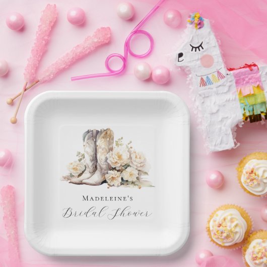 素朴フローラウォーターカラーブーツブライダルシャワー ペーパープレート (パーティー)