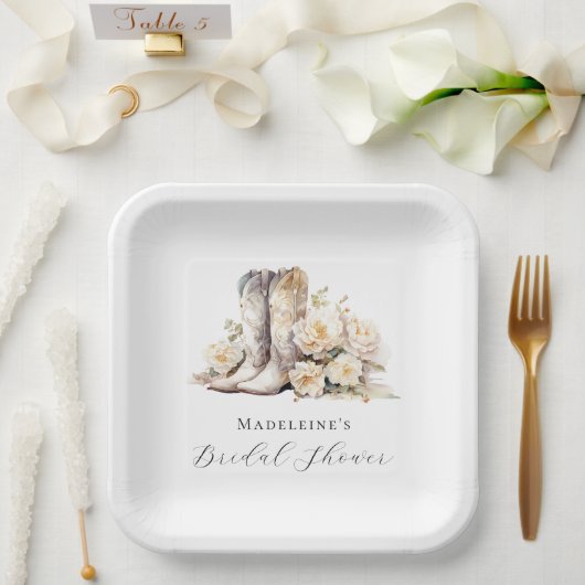 素朴フローラウォーターカラーブーツブライダルシャワー ペーパープレート (ウェディング)