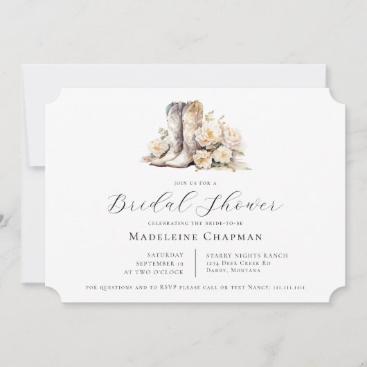 素朴フローラウォーターカラーブーツブライダルシャワー 招待状 (正面)