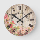 素朴フローラウッドカスタムファミリーネームファームハウス ラウンド壁時計 (正面)