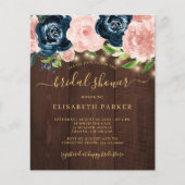 素朴フローラウッド予算のブライダルシャワー招待 (正面)