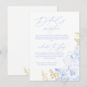 素朴フローラエレガントほこりっぽい青い金ゴールド結婚。 エンクロージャーカード (正面/裏面)