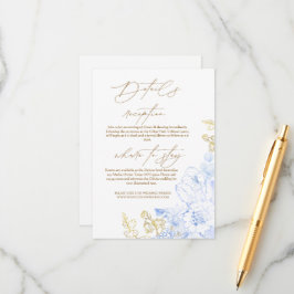 素朴フローラエレガントほこりっぽい青い金ゴールド結婚。 エンクロージャーカード