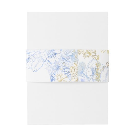 素朴フローラエレガントほこりっぽい青い金ゴールド結婚。 招待状ベリーバンド (裏面例)