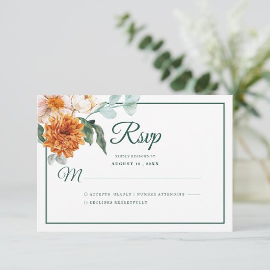 素朴フローラエレガントエメラルドグリーン秋の結婚式 出欠カード (スタンド正面)