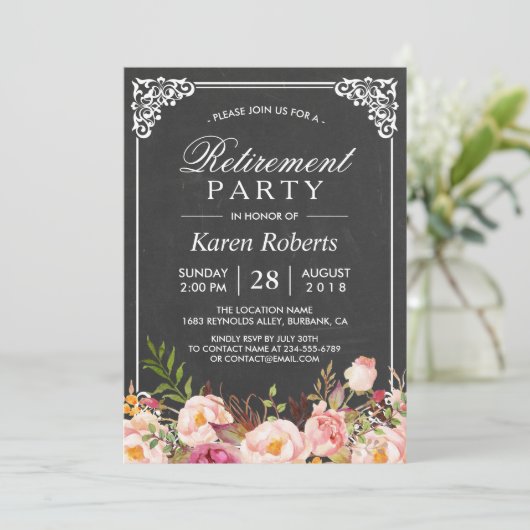 素朴フローラエレガントシャルボード退職パーティー 招待状 (スタンド正面)