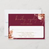 素朴フローラエレガントブルゴーニュと金ゴールド結婚ズ 出欠カード (正面)