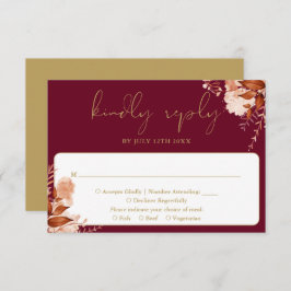 素朴フローラエレガントブルゴーニュと金ゴールド結婚ズ 出欠カード