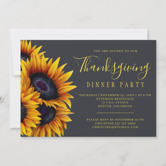 素朴フローラエレガント感謝祭ディナーパーティー 招待状 (正面)