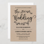 素朴フローラオーナメントクラフト紙結婚ズ 招待状 (正面/裏面)