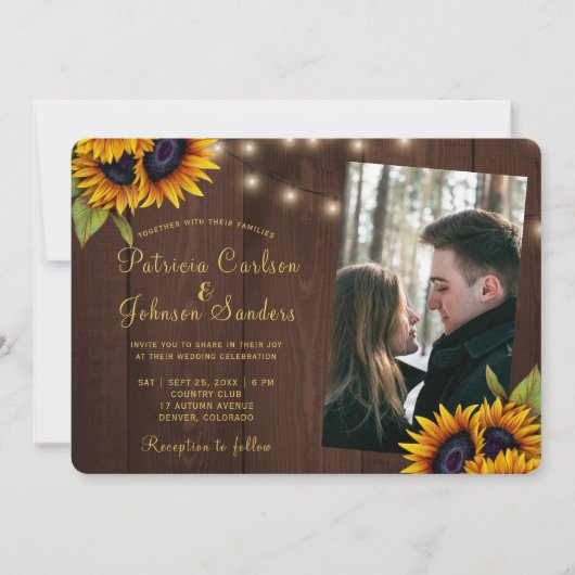 素朴フローラカスタムウッドフォト結婚ズ 招待状 (正面)