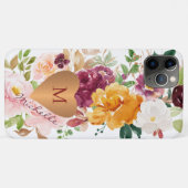 素朴フローラカラフル水色金ゴールドモノグラムの Case-Mate iPhoneケース (裏面(横))