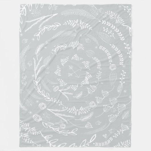 素朴フローラガーランドフォークアートパターンフリース フリースブランケット (正面)