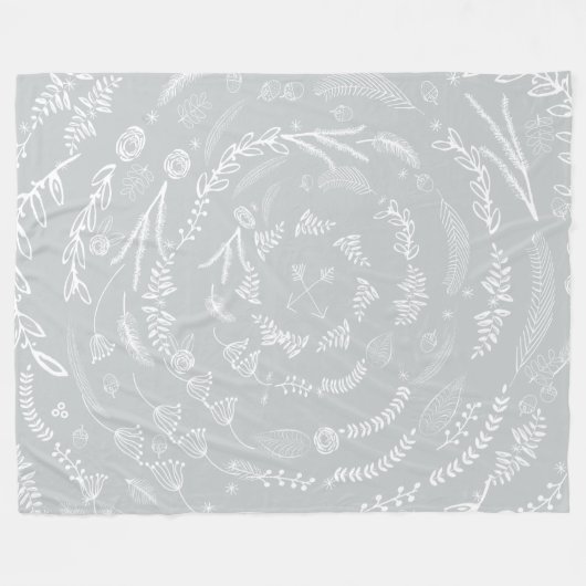 素朴フローラガーランドフォークアートパターンフリース フリースブランケット (正面(横))