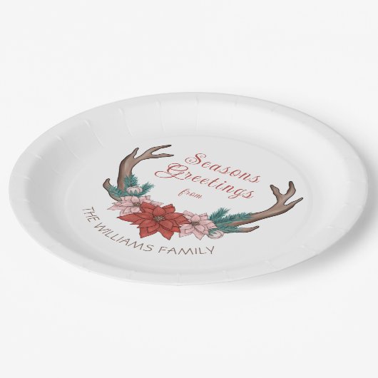 素朴フローラクリスマス〔雄ジカの〕枝角季節のごあいさつ ペーパープレート (アングル)