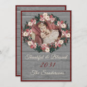 素朴フローラグレイ木材ブルゴーニュ感謝賛美 シーズンカード (正面/裏面)