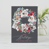 素朴フローラグレーのクリスマスリース写真happy シーズンカード (スタンド正面)