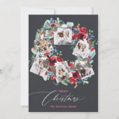 素朴フローラグレー6枚の写真クリスマスリース シーズンカード (正面)