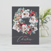 素朴フローラグレー6枚の写真クリスマスリース シーズンカード (スタンド正面)
