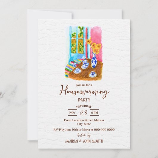 素朴フローラコーヒー設定引っ越し祝いパーティー 招待状 (正面)