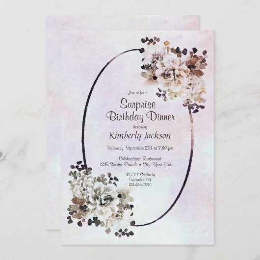 素朴フローラサプライズ誕生日ディナー 招待状 (正面/裏面)