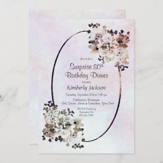 素朴フローラサプライズ80th誕生日ディナー 招待状 (正面/裏面)