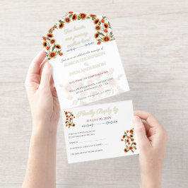 素朴フローラスカンジナビアフォークインスパイア結婚の オールインワン招待状