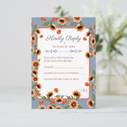 素朴フローラスカンジナビアフォークインスパイア結婚の 出欠カード (スタンド正面)