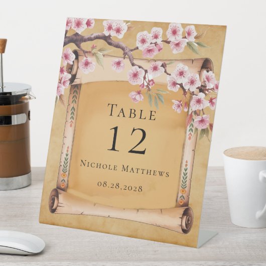 素朴フローラスクロールさくらんぼブロッサムブライダルシャワー 台座サイン (インサイチュ)