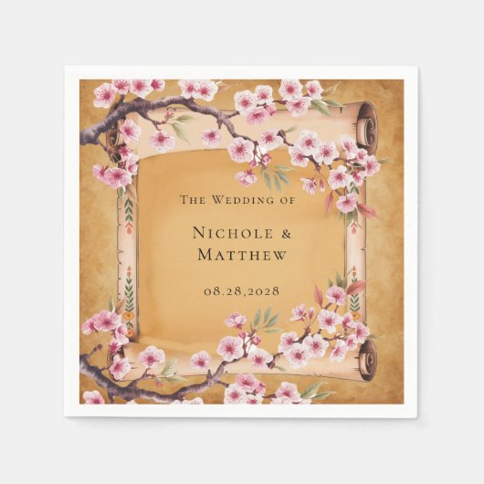 素朴フローラスクロールさくらんぼ結婚ブロッサム スタンダードカクテルナプキン (正面)